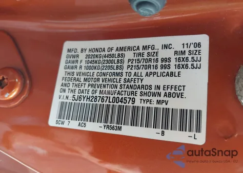 2007 Honda Element Ex from USA, damaged, VIN 5J6YH28767L004579